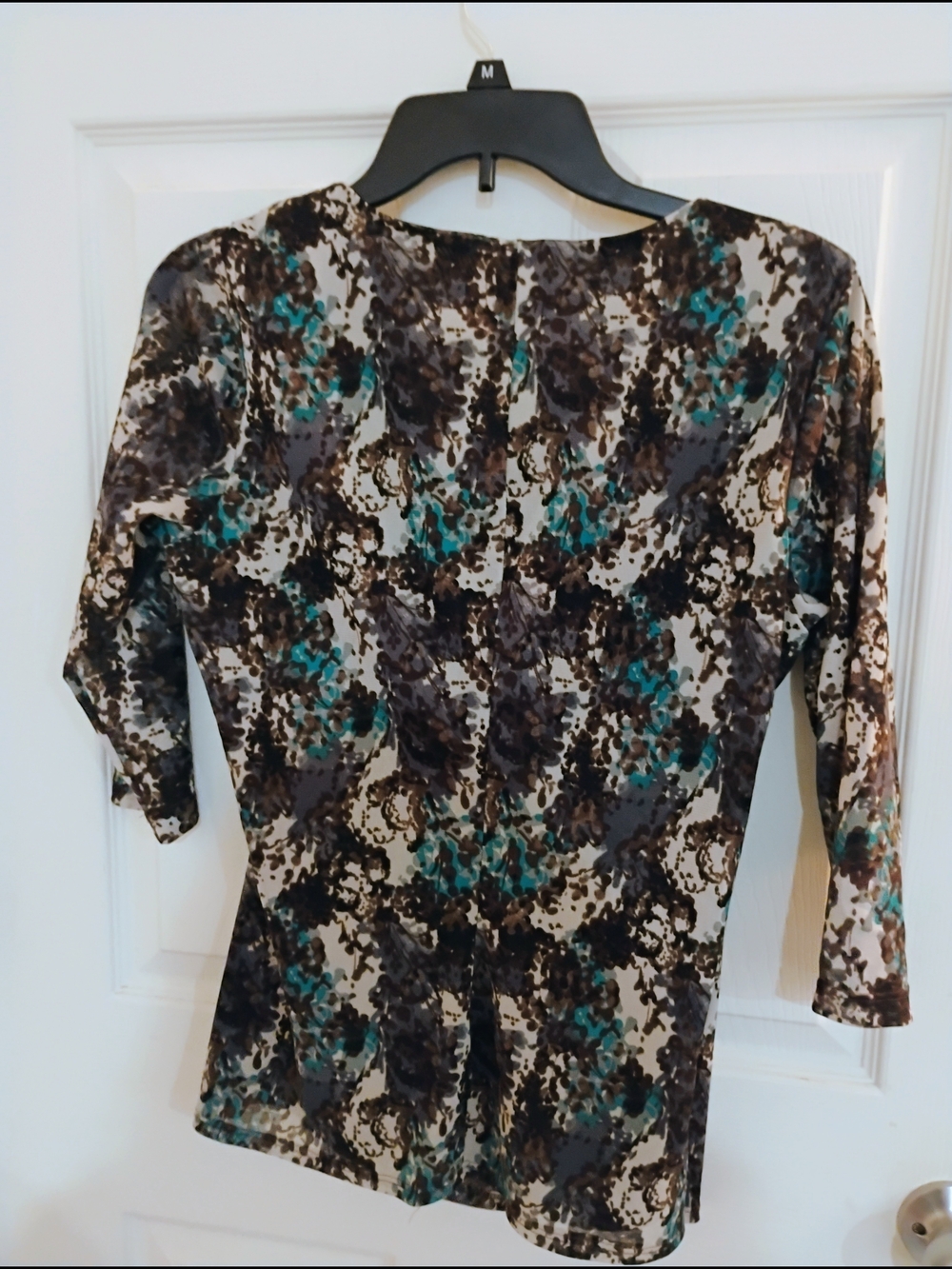 Coldwater Creek Teal Brown Cream Wrap-Style Blouse - Picture 8 of 10
